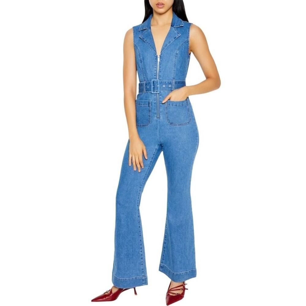 NWT Forever 21 Women’s Plus Size Sleeveless Denim Zip Up Jumpsuit Size 2X